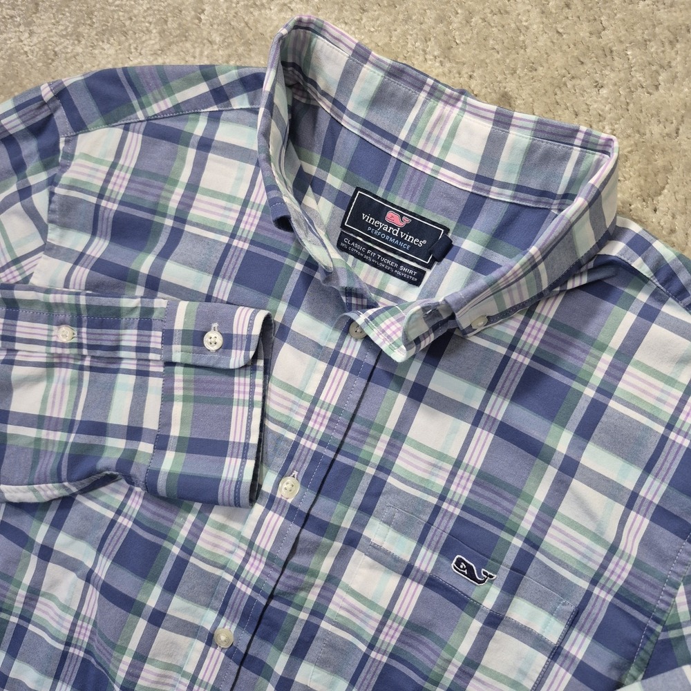 Vineyard Vines Performance Tucker Shirt Mens Medium Blue Button Up Preppy Work